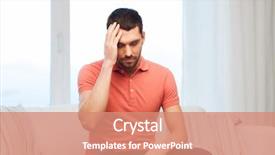  Presentation with headache - Slide set featuring unhappy man suffering from headache background and a coral colored foreground
