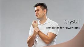  Presentation with healthcare - Presentation having unhappy man suffering from pain background and a light gray colored foreground