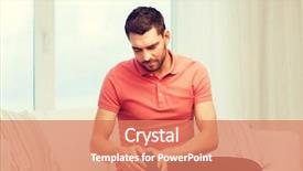  Presentation with leg pain - Colorful presentation design enhanced with unhappy man suffering from pain backdrop and a coral colored foreground