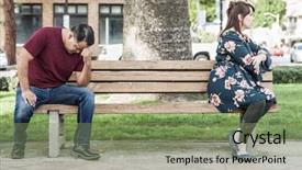  Presentation with unhappy - Presentation design having unhappy mixed race couple sitting background and a seafoam green colored foreground