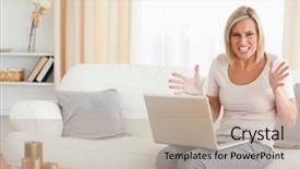  Presentation with social isolation - Beautiful slides featuring unhappy people - angry blonde woman using backdrop and a  colored foreground