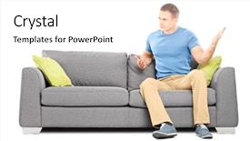  Presentation with angry people - Colorful presentation design enhanced with unhappy people - angry man sitting on couch backdrop and a  colored foreground