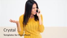  Presentation with talking on phone - Presentation enhanced with unhappy people - angry woman talking background and a yellow colored foreground