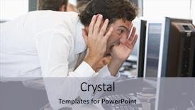  Presentation with ankle monitor - Slide set consisting of unhappy people - businessman looking shocked at monitor background and a  colored foreground