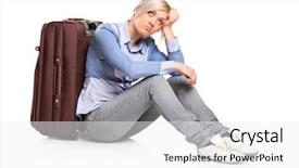  Presentation with sad girl dark - Colorful theme enhanced with unhappy people - sad tourist girl seated next backdrop and a white colored foreground