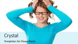  Presentation with angry people - Beautiful PPT theme featuring unhappy people - young angry teenager pulling her backdrop and a cyan colored foreground