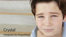  Presentation with sad teen - PPT layouts featuring unhappy pre teen boy background and a mint green colored foreground