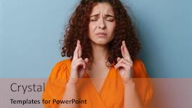  Presentation with good luck - Presentation theme with unhappy-redhead-curly-girl-holding background and a red colored foreground