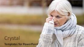  Presentation with tissue - Slides consisting of unhappy-senior-woman-wipes background and a coral colored foreground