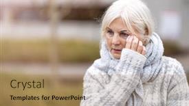  Presentation with tissue - Beautiful presentation theme featuring unhappy-senior-woman-wipes backdrop and a coral colored foreground