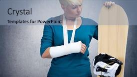 Presentation with break up broken heart - Presentation design featuring unhappy snowboarder with broken arm background and a light blue colored foreground