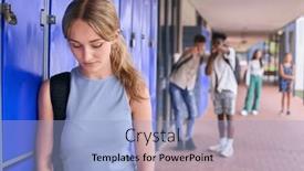  Presentation with unhappy - PPT theme consisting of unhappy-teenage-girl-outdoors background and a light blue colored foreground