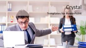  Presentation with performance - Cool new presentation theme with unhappy with female employee performance backdrop and a lemonade colored foreground