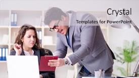  Presentation with employee performance review appraisal - PPT layouts enhanced with problem list - angry boss unhappy with female background and a light gray colored foreground