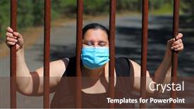  Presentation with infection control - Cool new slide set with unhappy-woman-in-quarantine backdrop and a tawny brown colored foreground