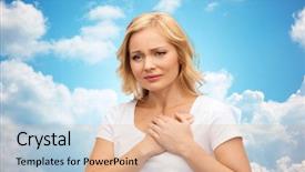  Presentation with heart disease - PPT theme consisting of unhappy woman suffering from heartache background and a lemonade colored foreground