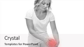  Presentation with pain points - PPT layouts with unhappy woman suffering from pain background and a light gray colored foreground