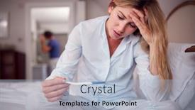  Presentation with unhappy - Colorful slide set enhanced with unhappy-woman-wearing-pyjamas backdrop and a light blue colored foreground