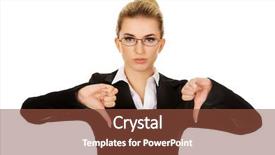  Presentation with thumbs up - Colorful PPT theme enhanced with unhappy young businesswoman with thumbs backdrop and a tawny brown colored foreground