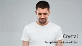  Presentation with unhappy - Cool new slide set with unhappy young man over gray backdrop and a light gray colored foreground
