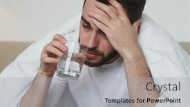  Presentation with isolation - Slide set having unhappy-young-man-with-covid19 background and a light gray colored foreground