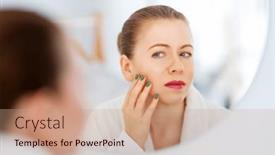  Presentation with unhappy - PPT theme enhanced with unhappy-young-woman-looking background and a coral colored foreground