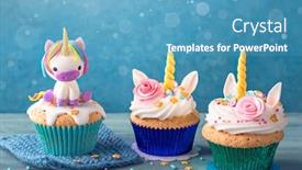  Presentation with unicorn - Slide set featuring unicorn cupcake on a blue background and a teal colored foreground