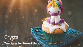  Presentation with unicorn - Colorful slide set enhanced with unicorn cupcake on a brown backdrop and a tawny brown colored foreground