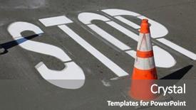  Presentation with stop signs - Beautiful slide set featuring unidentifiable department of transportation workers backdrop and a gray colored foreground