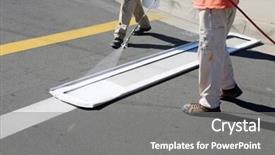  Presentation with stop signs - Presentation design with unidentifiable department of transportation workers background and a gray colored foreground