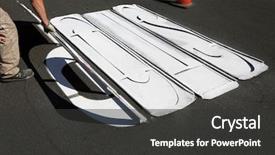  Presentation with stop signs - Colorful presentation theme enhanced with unidentifiable department of transportation workers backdrop and a dark gray colored foreground