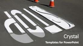  Presentation with stop signs - Slide set having unidentifiable department of transportation workers background and a dark gray colored foreground