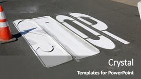  Presentation with stop signs - Audience pleasing presentation design consisting of unidentifiable department of transportation workers backdrop and a dark gray colored foreground