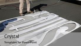  Presentation with stop signs - Presentation theme featuring unidentifiable department of transportation workers background and a light gray colored foreground