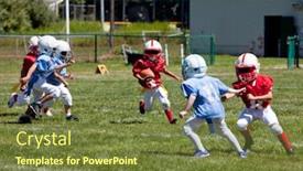  Presentation with kids playing - Presentation design enhanced with unidentifiable-kids-playing-american-flag background and a tawny brown colored foreground
