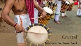  Presentation with india festival - Colorful theme enhanced with unidentified-indian-men-play-traditional backdrop and a coral colored foreground