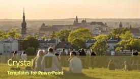  Presentation with popular - Presentation design enhanced with unidentified-people-engoying-sunset background and a tawny brown colored foreground