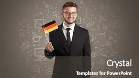  Presentation with symbol - Cool new presentation theme with unification - businessman with office symbol concept backdrop and a dark gray colored foreground