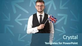  Presentation with arrows - Slides with unification - cheerful elegant boy standing background and a ocean colored foreground