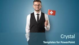  Presentation with wall - Presentation design enhanced with unification - cheerful student standing in front background and a ocean colored foreground