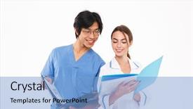  Presentation with multiracial team of young doctors stacking hands - Amazing PPT layouts having unification - confident young multiethnic doctors couple backdrop and a light blue colored foreground