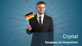  Presentation with gold man smile - Presentation theme consisting of unification - smiling young man standing background and a  colored foreground