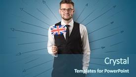  Presentation with flag - Amazing PPT theme having unification - smiling young man standing backdrop and a  colored foreground