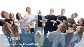  Presentation with diverse people - Audience pleasing PPT theme consisting of unified-team-of-diverse-young backdrop and a ocean colored foreground