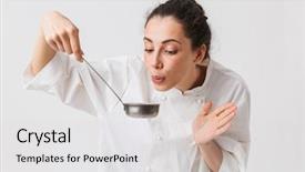  Presentation with love between man and woman - PPT theme with uniform blowing on kitchen ladle background and a light gray colored foreground
