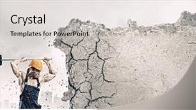  Presentation with brick wall - Slide set with uniform breaking brick wall background and a light gray colored foreground