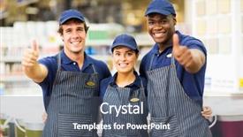  Presentation with hardware - Slide set with uniform cap - group hardware store workers giving background and a ocean colored foreground