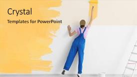  Presentation with yellow color - Presentation theme consisting of paint bucket - decorator painting white wall background and a yellow colored foreground
