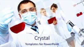  Presentation with tests - Audience pleasing presentation theme consisting of uniform doing tests in laboratory backdrop and a sky blue colored foreground