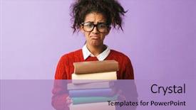  Presentation with african violet - Audience pleasing PPT theme consisting of uniform holding bunch of books backdrop and a  colored foreground